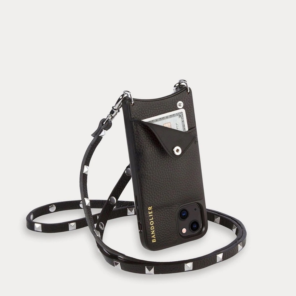 Bandolier Sarah Pebble Leather Crossbody in Black/Silver for iPhone 6/7/8
